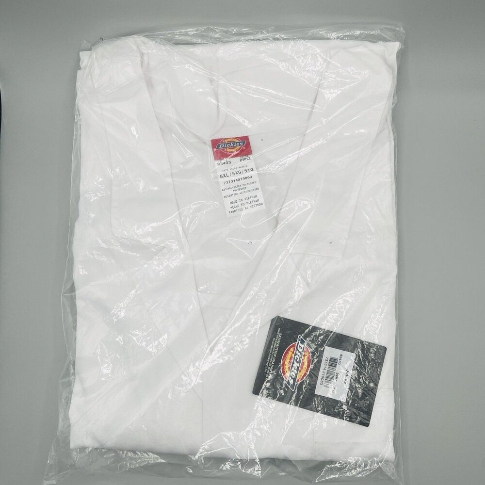 NWT Dickies 40" Unisex Lab Coat 83403 DWHZ White 5XL in Original Package
